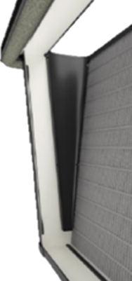 Cut section through a filter edge showing potting between media and frame